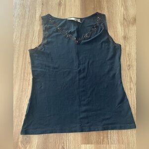 Croft and Barrow Stretch Tank Sequin Lace Trim Black